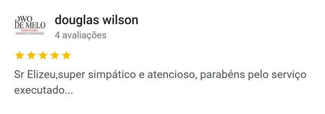 Avaliação de douglas wilson no Google: técnico simpático e atencioso, serviço bem executado